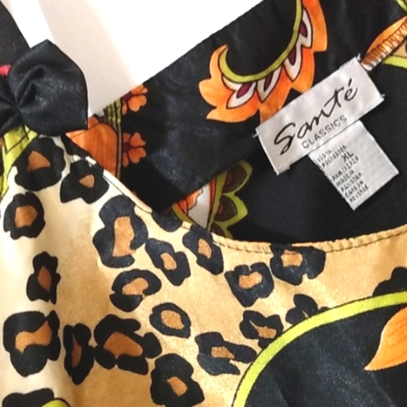 SANTE CLASSICS BLACK SATIN FLORAL KIMONO ROBE & CHEMISE 2-PC SET SIZE XL NWOT - Picture 10 of 12